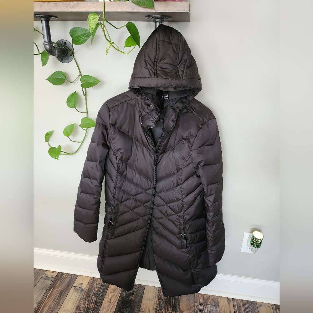 Black Kenneth Cole hooded puffer coat, parka-style, XL